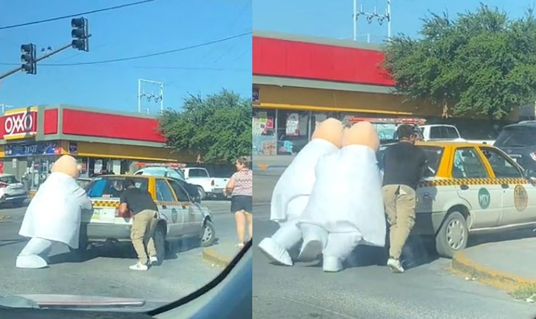 ¡Son Buenos… y Ayudan a la Gente! Botargas del Dr. Simi Apoyan a un Conductor (VIDEO)